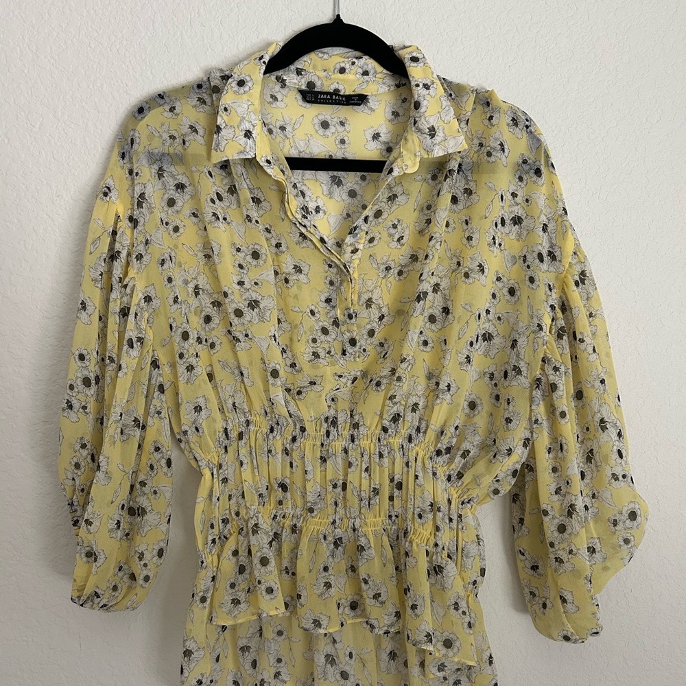 Zara  Sheer Floral Button-down blouse